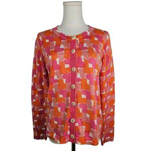 Boden Hearts Cardigan US 8 M Orange Pink Lightweight Colorful Maximalism
